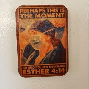 Wood Refrigerator magnet / mini wall hanging. Nurse, Esther 4:14